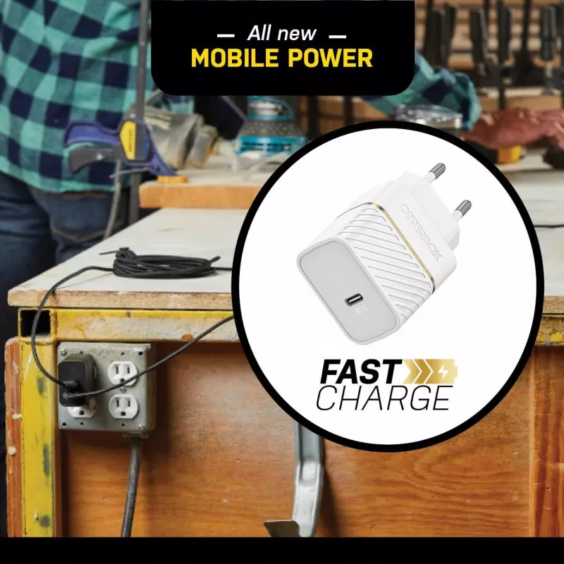 OtterBox caricabatterie da parete 30W USB-C PD 3.0 Cloud Dust White