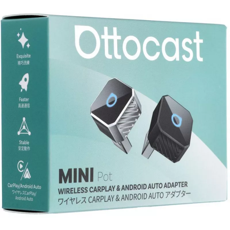 Ottocast Mini Pot CP88-T3 Adattatore CarPlay e Android Auto wireless, nero (CP88-T3)