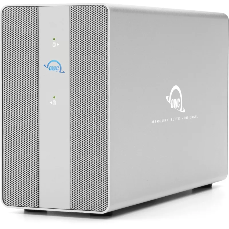 OWC Mercury Elite Pro Dual Case RAID 2 vani con hub USB a 3 porte, USB 3.2 Gen 2 Type-C (Argento)