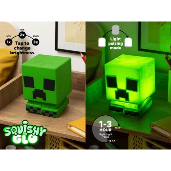 Paladone Minecraft Creeper SquishyGlo Luce in silicone ricaricabile – luce notturna LED verde dimmerabile con 3 livelli di luminosità e ricarica Micro-USB