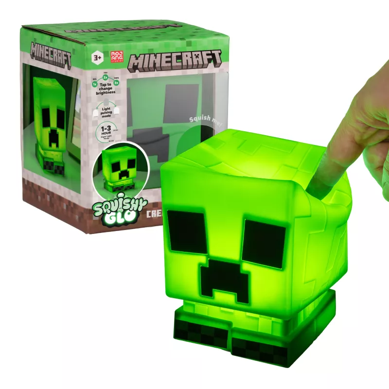 Paladone Minecraft Creeper SquishyGlo Luce in silicone ricaricabile – luce notturna LED verde dimmerabile con 3 livelli di luminosità e ricarica Micro-USB