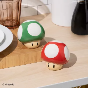 Paladone Super Mario Set saliera e pepiera Fungo (Super Fungo rosso e Fungo 1-Up verde)