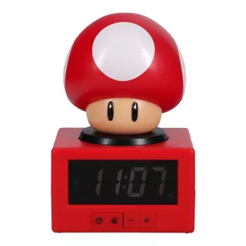 Paladone Super Mario Super Mushroom Icon Sveglia - LCD digitale, alimentazione USB, effetti sonori ufficiali Nintendo, rosso/bianco