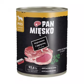 PAN MIĘSKO maiale con agnello cibo umido per cani 800g – paté completo per tutte le razze