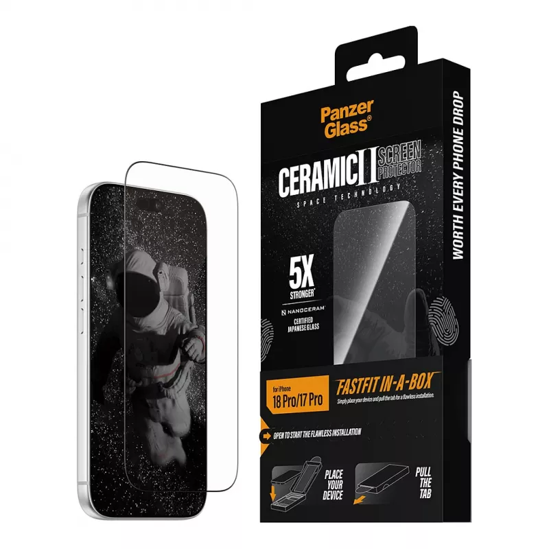 PanzerGlass pellicola protettiva in ceramica per display per iPhone 17 Pro con FastFit In-A-Box