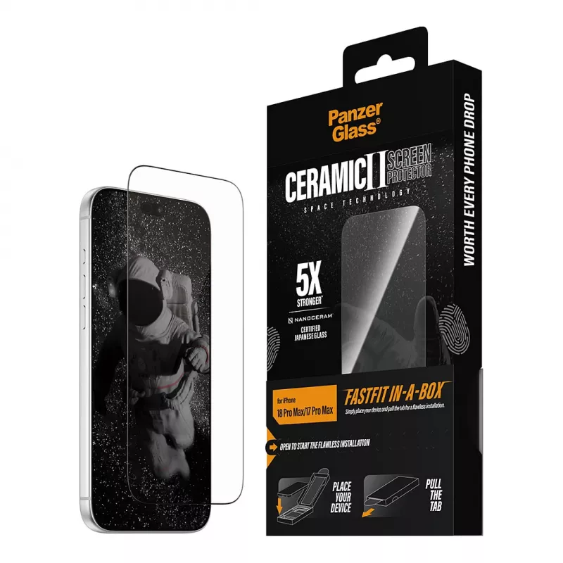 PanzerGlass pellicola protettiva in ceramica per display iPhone 17 Pro Max con FASTFIT IN-A-BOX