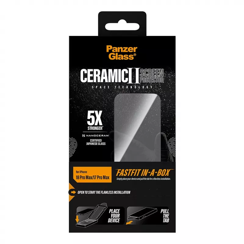 PanzerGlass pellicola protettiva in ceramica per display iPhone 17 Pro Max con FASTFIT IN-A-BOX