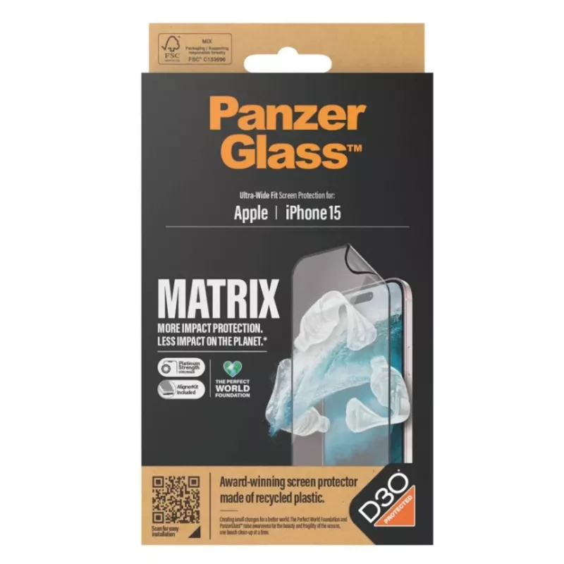 PanzerGlass MATRIX Protezione display con D3O per iPhone 15 | Ultra-Wide Fit con AlignerKit