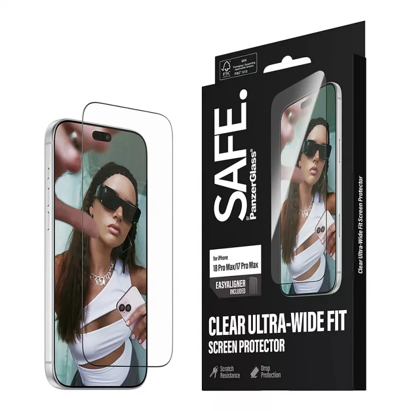 PanzerGlass SAFE Pellicola protettiva per display per iPhone 18 Pro Max/17 Pro Max – vetro temperato ultra-wide, antibatterica, durezza 9H