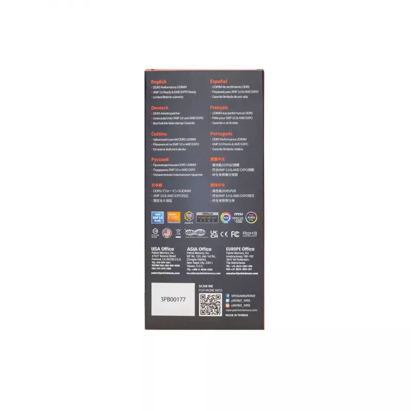 Modulo di memoria Patriot Viper Venom AMD DDR5 8GB 6000MHz CL36 EXPO