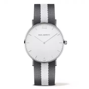 PAUL HEWITT Orologio unisex Sailor Line 39mm oro rosa acciaio inox quadrante bianco cinturino in pelle grigio al quarzo PHSASSTWGRW20