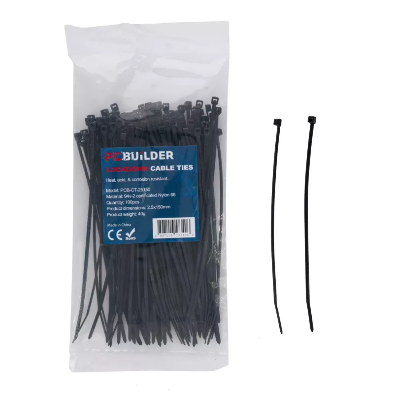 Fascette fermacavi PCBuilder LOCKDOWN 150mm (100 pezzi) - nere