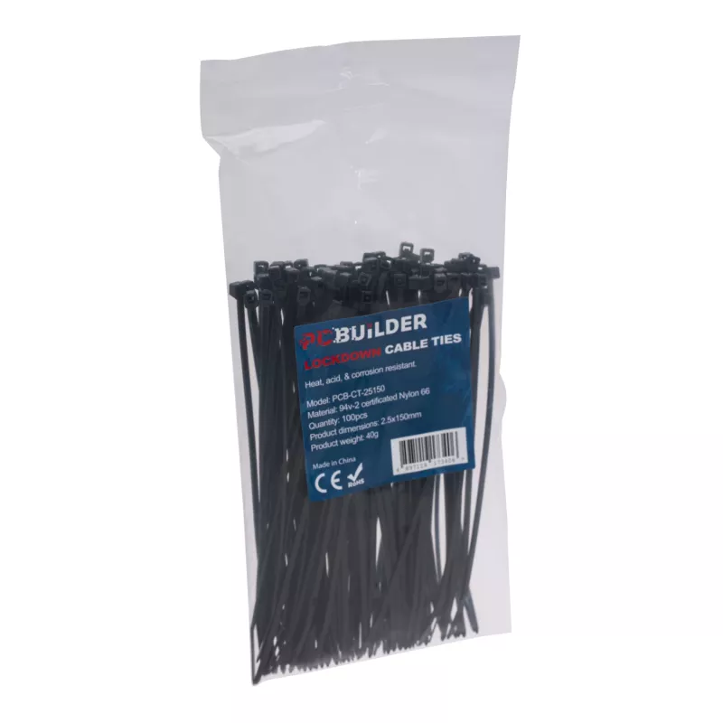 Fascette fermacavi PCBuilder LOCKDOWN 150mm (100 pezzi) - nere