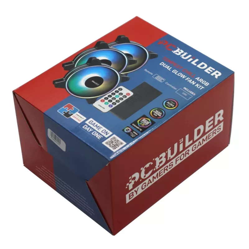 PCBuilder Tempest Chill kit ventole 3x120mm ventole ARGB Dual Glow + controller + telecomando RF