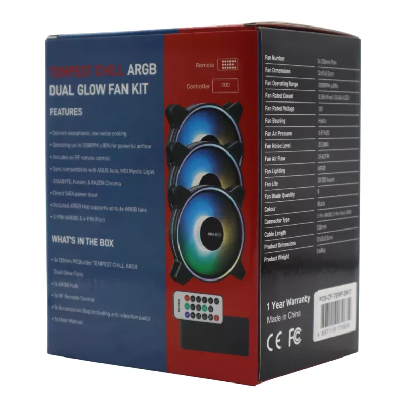 PCBuilder Tempest Chill kit ventole 3x120mm ventole ARGB Dual Glow + controller + telecomando RF