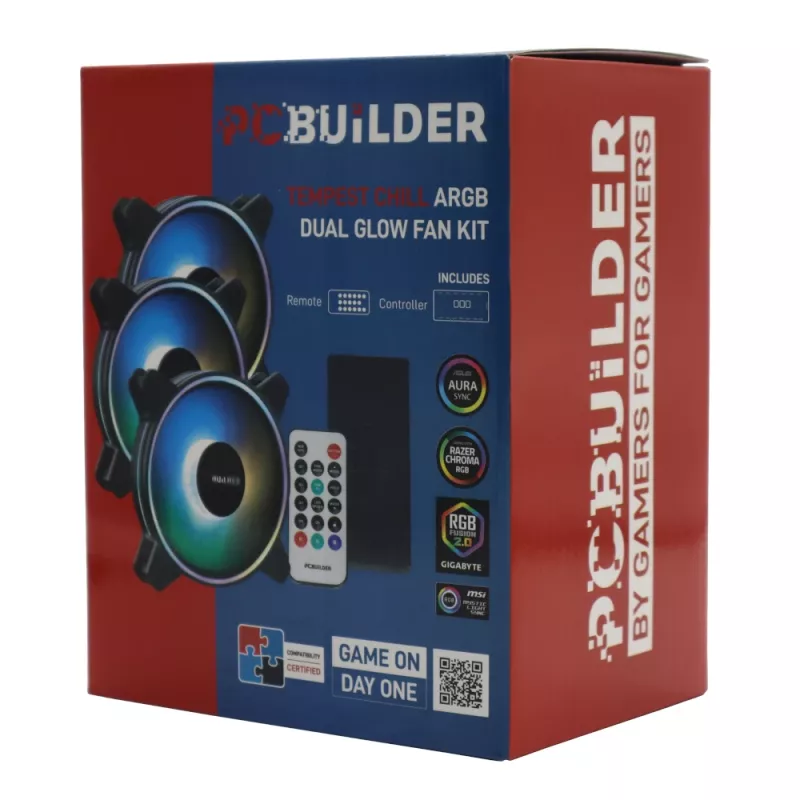 PCBuilder Tempest Chill kit ventole 3x120mm ventole ARGB Dual Glow + controller + telecomando RF