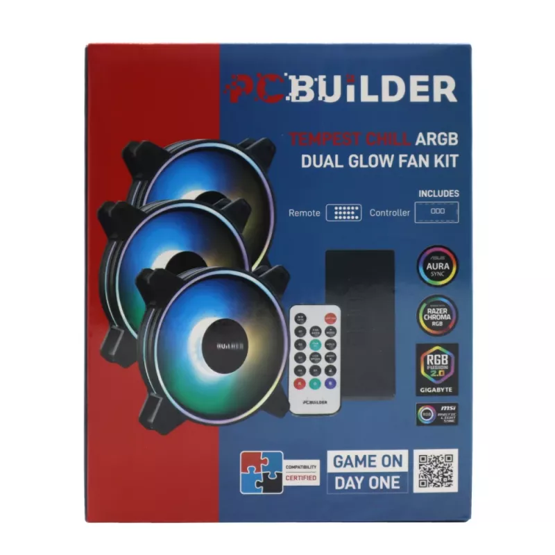 PCBuilder Tempest Chill kit ventole 3x120mm ventole ARGB Dual Glow + controller + telecomando RF
