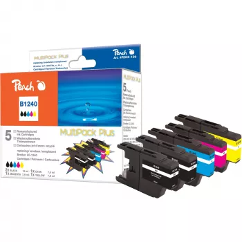 Cartucce d'inchiostro compatibili Peach PI500-129 multipack (5 pz., 2 nero, 1 ciano, 1 magenta, 1 giallo) per stampanti a getto d'inchiostro Brother