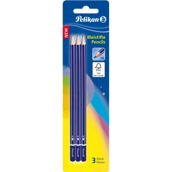 Pelikan 978783 Matita esagonale in grafite 2B, blu, legno certificato FSC, Germania, confezione blister