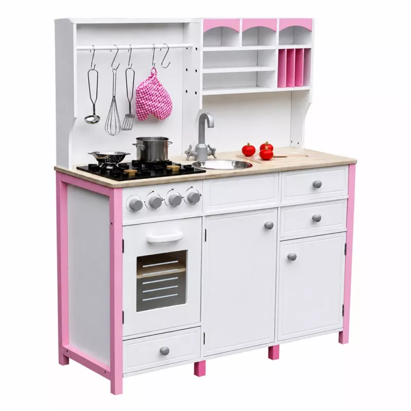 Cucina giocattolo in legno per bambini PETMEX Paula Rosa Bianco con elementi apribili