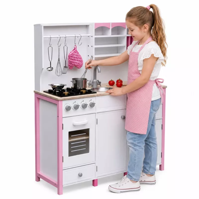 Cucina giocattolo in legno per bambini PETMEX Paula Rosa Bianco con elementi apribili