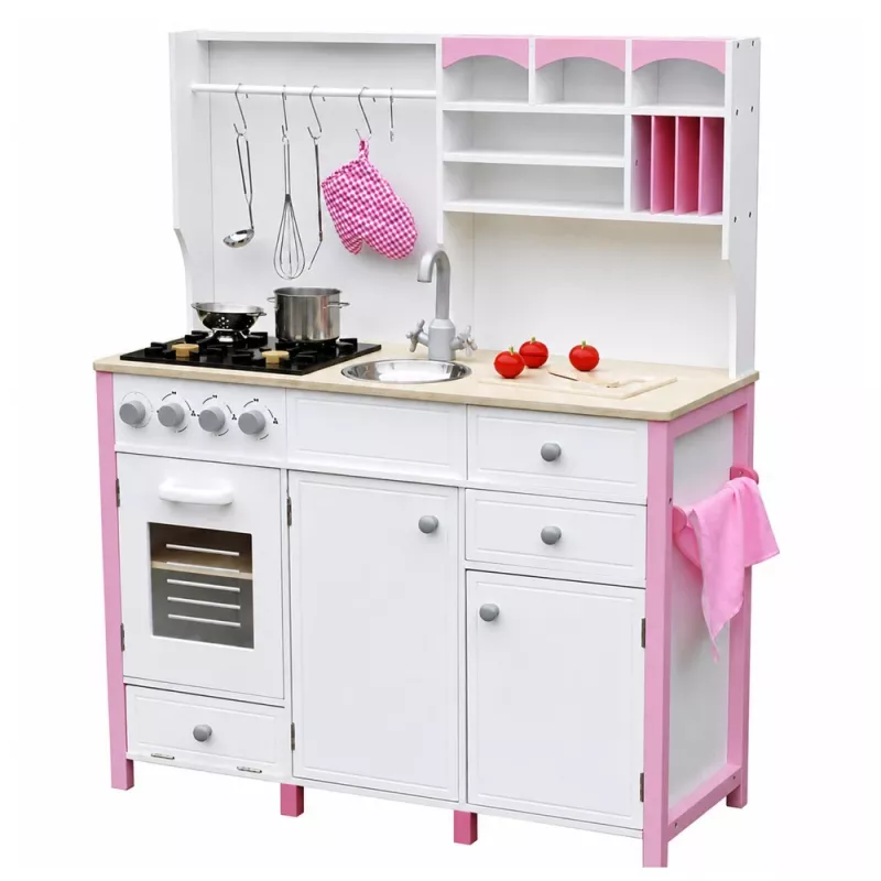 Cucina giocattolo in legno per bambini PETMEX Paula Rosa Bianco con elementi apribili