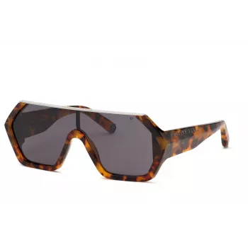 Philipp Plein Occhiali da sole uomo SPP047990728 - montatura in acetato nero, lenti in policarbonato grigie, protezione UV400