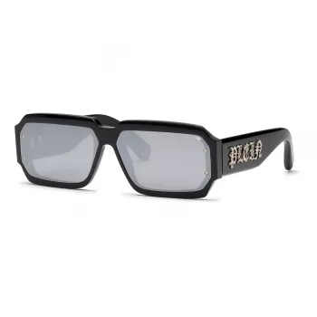 PHILIPP PLEIN SPP150-670700 Occhiali da sole uomo, montatura in acetato nero, lenti grigio scuro, 67/11/145 mm