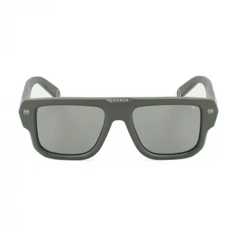 Philipp Plein SPP179-550Z29 Occhiali da sole uomo, montatura in acetato nera, lenti in policarbonato grigie, 55/18/145 mm