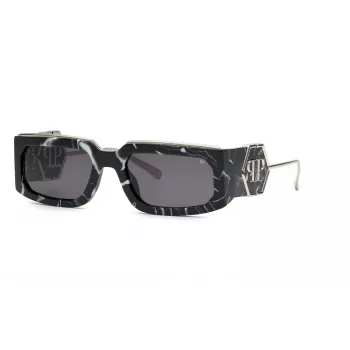 PHILIPP PLEIN Occhiali da sole unisex SPP119M580Z21 - montatura in acetato nera, lenti in policarbonato grigie, protezione UV400