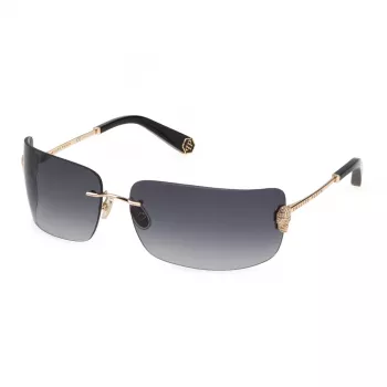 Philipp Plein Occhiali da sole donna SPP027S950300 - Oversized Square Shield, montatura in acetato nero, lenti grigie sfumate, protezione UV400