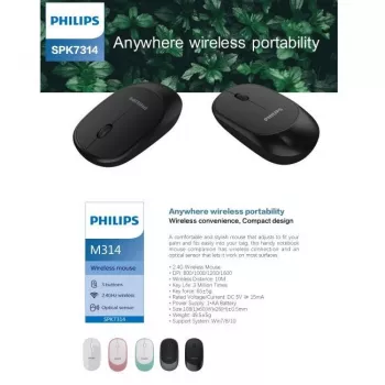 Philips M314 mouse wireless elegante e compatto 3 tasti 800/1000/1200/1600dpi nero