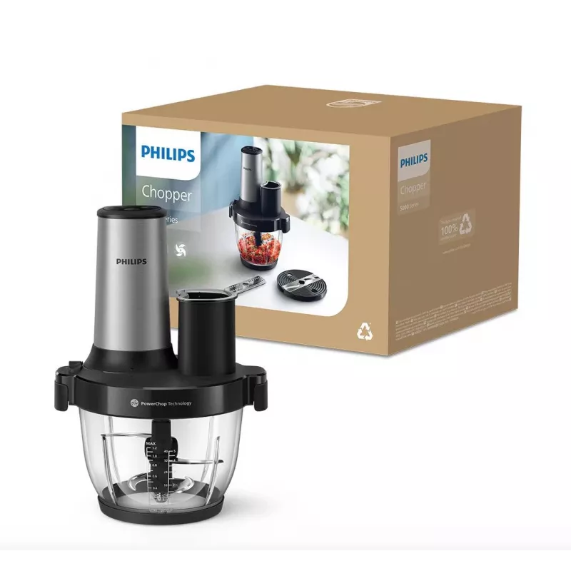 Philips Serie 5000 robot da cucina tritatutto HR1504/00, 800 W, ciotola 2,1 L, bianco