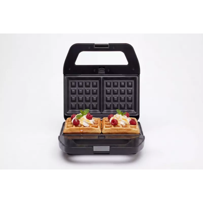 PMS 4-in-1 MELTO sandwich maker con piastre intercambiabili per sandwich, waffle, grill, biscotti/noci, 800 W, nero/argento