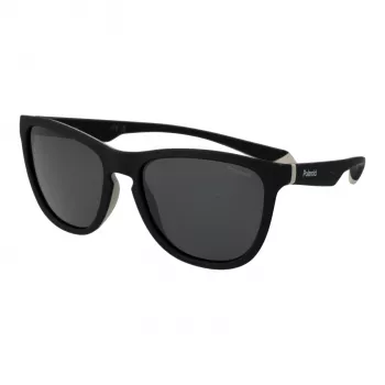 Polaroid PLD2133S08AM9 Unisex Occhiali da sole rettangolari - Montatura nera, lenti grigie polarizzate, 56 mm