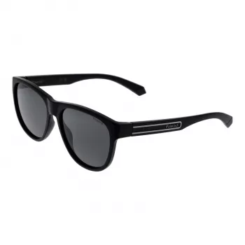Polaroid PLD2156S56003 Occhiali da sole unisex rettangolari - montatura nera, lenti grigie polarizzate TAC, protezione UV400