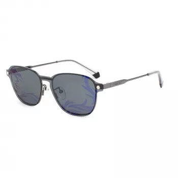 POLAROID PLD6119GCSKJ1 Occhiali da sole unisex rettangolari - lenti grigie polarizzate, montatura nera, 53 mm