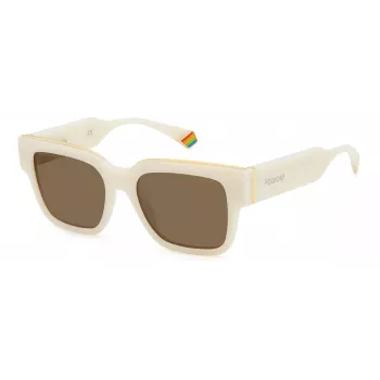 POLAROID PLD6198SXSZJ Occhiali da sole unisex rettangolari - montatura Havana, lenti verdi polarizzate - 52/18/140 mm
