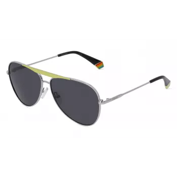 Polaroid PLD6200SXKU2G Occhiali da sole unisex rettangolari - lenti grigie polarizzate - montatura nera