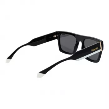 POLAROID PLD6224SX5480 Occhiali da sole rettangolari unisex - montatura nera, lenti grigie polarizzate, 54 mm