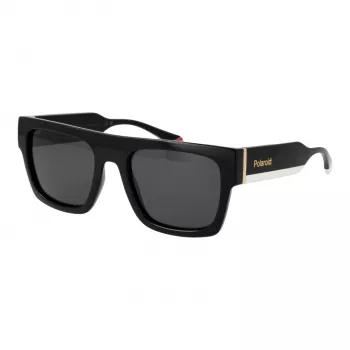 POLAROID PLD6224SX5480 Occhiali da sole rettangolari unisex - montatura nera, lenti grigie polarizzate, 54 mm