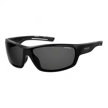 POLAROID PLD7029S807 Occhiali da sole unisex sportivi - Lenti polarizzate grigie - Montatura nera
