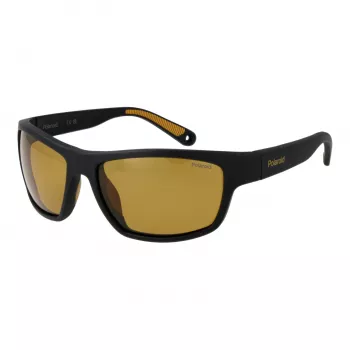 POLAROID PLD7037S60PGC Occhiali da sole unisex rettangolari - Montatura nera, lenti grigie polarizzate, 60/16/140 mm