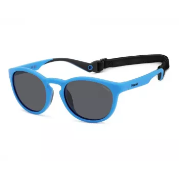 POLAROID PLD7050SMVU Occhiali da sole unisex quadrati - montatura nera opaca, lenti grigie polarizzate, 52mm