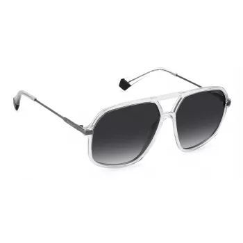 POLAROID Unisex PLD6182S900WJ Occhiali da sole rettangolari polarizzati - Montatura nera lenti grigie 59mm