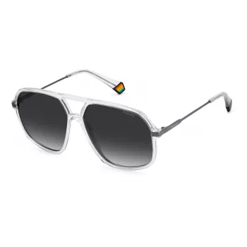 POLAROID Unisex PLD6182S900WJ Occhiali da sole rettangolari polarizzati - Montatura nera lenti grigie 59mm