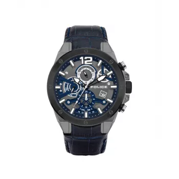 Police Orologio uomo al quarzo analogico PL15711JSUB03 - quadrante blu, cinturino in pelle blu, cassa in acciaio inox 48mm