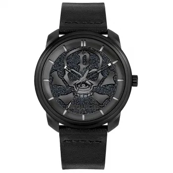 Police orologio da uomo analogico al quarzo PL15714JSB0 44mm cassa in acciaio inossidabile cinturino in pelle nero