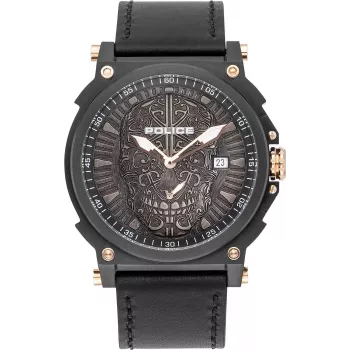 POLICE Orologio da uomo Quarzo Analogico PL15728JSB.02 48mm Cassa in acciaio inox Cinturino in pelle nero