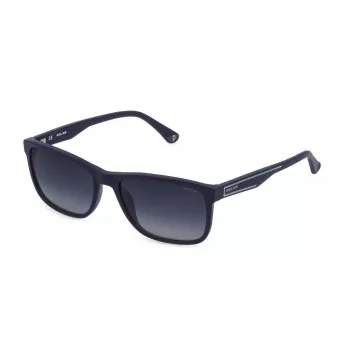 POLICE Occhiali da sole uomo rettangolari SPLB40N560C03 - Montatura in acetato nero, lenti in policarbonato grigio fumo, protezione UV400